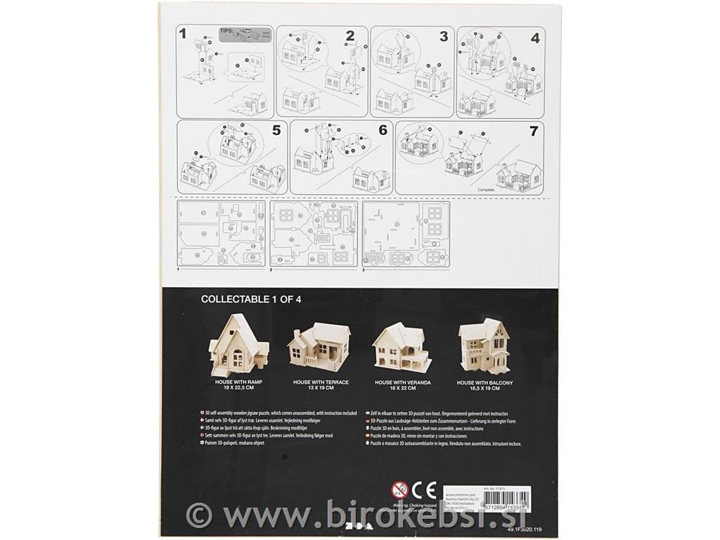 Lesena sestavljanka hiša 19x17,5x15 cm