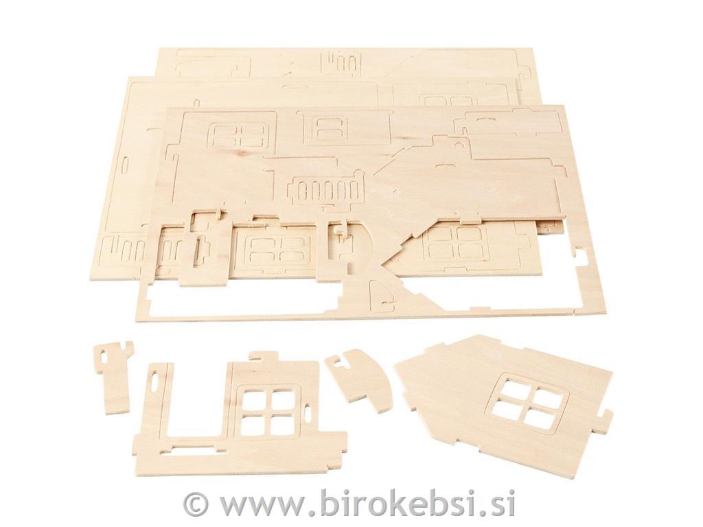 Lesena sestavljanka hiša 19x17,5x15 cm