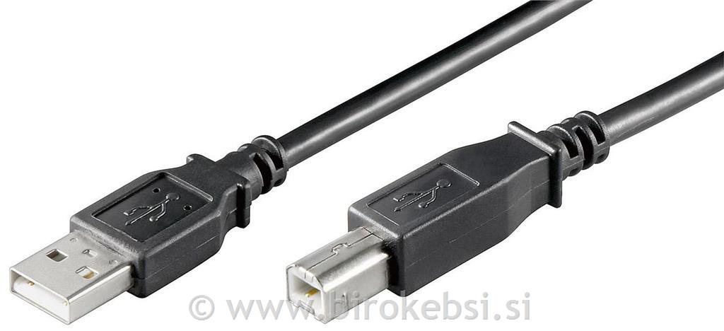 Kabel USB A-B 2.0, 1,8m, črn